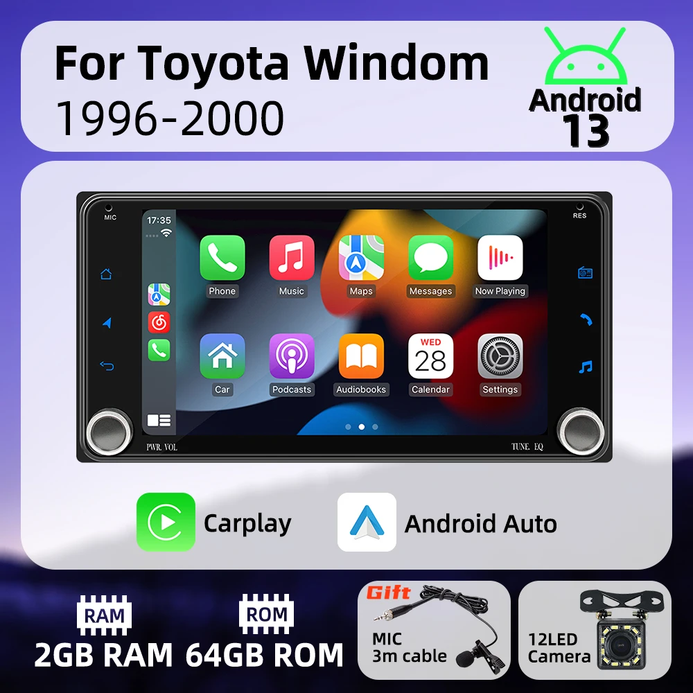Autoradio Head Unit 2 Din Android Radio for Toyota Windom 1996-2000 Carplay Android Auto 7