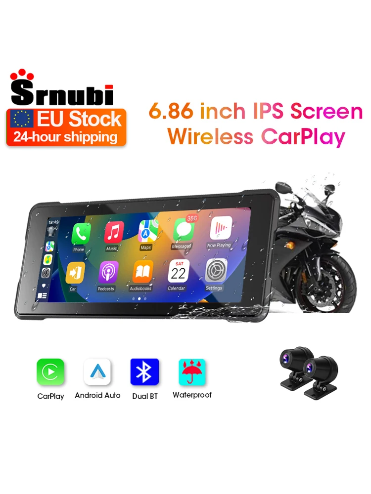Srnubi Motorrad GPS Navigation Wasserdicht drahtlos Carplay 6,86 Zoll Bildschirm Tragbare Motorrad Android Auto Monitor DVR