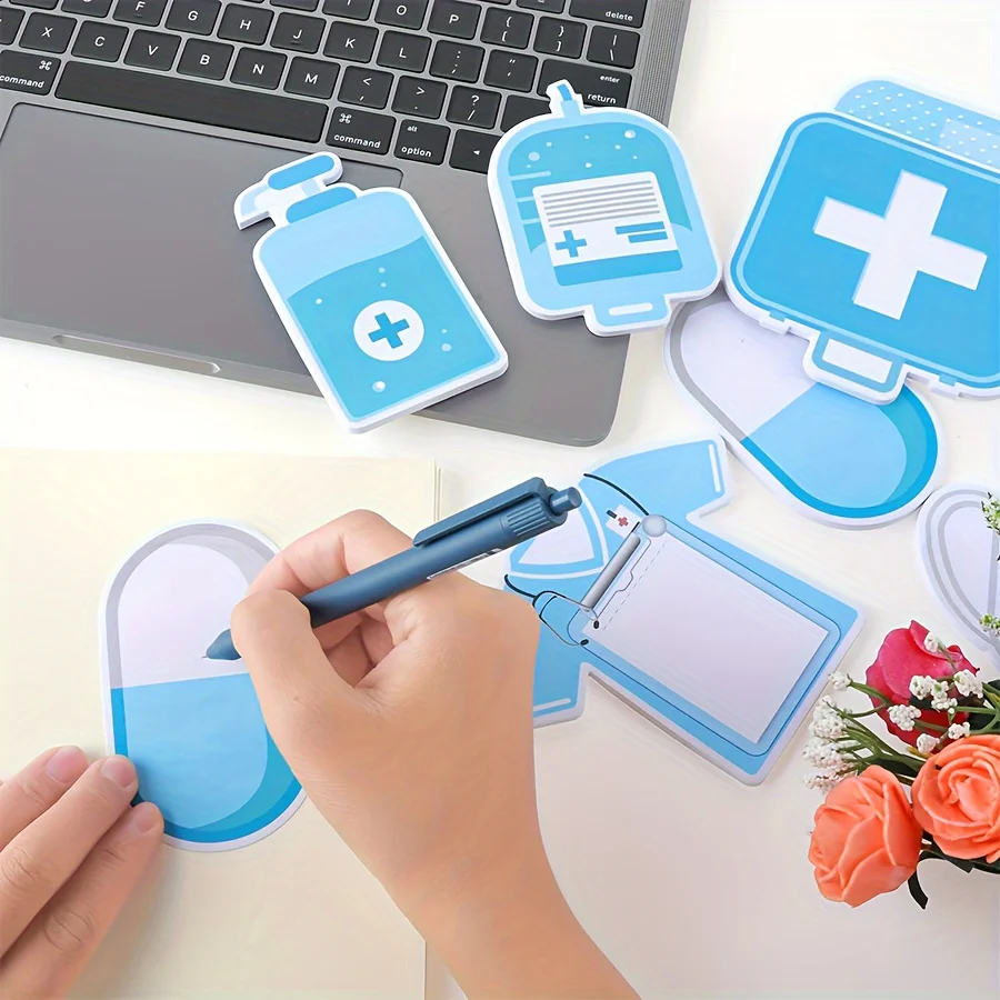 30pcs 1set notebook with interesting blue and pink sticky notes, suitable for schools, offices and hospitals