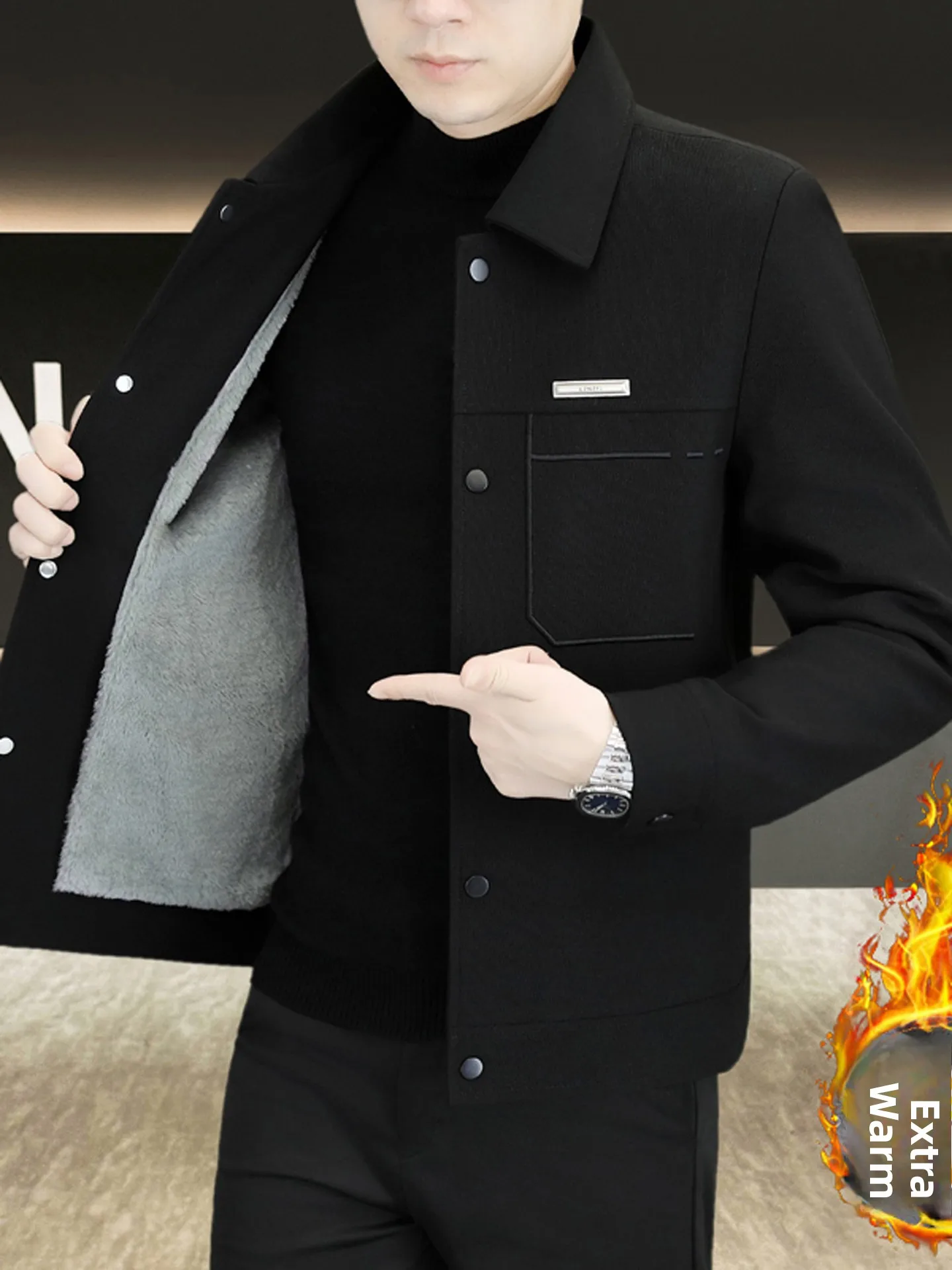 

Thiened Fce Men's Jaet Stand Collar Casual Workwear Upper Apparel High-end Busin Leisure Adstrative Coat