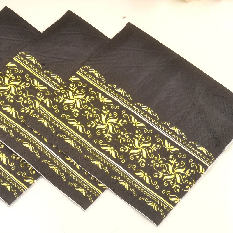 Gold Printed Napkins on Black Background Banquet Hotel Restaurant Placemat Paper Mouth Cloth Pure Wooden Paddle Paper Napkins