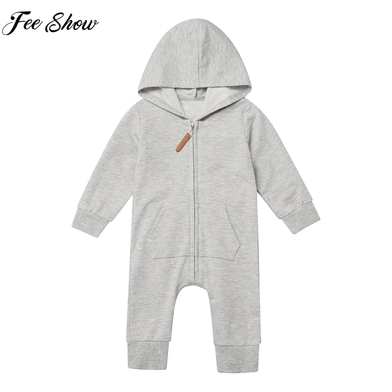 

Newborn Baby Casual Soft Cotton Hooded Rompers Long Sleeve Zipper Bodysuit Outerwear Spring Autumn Jumpsuit Daily Wear Homewear