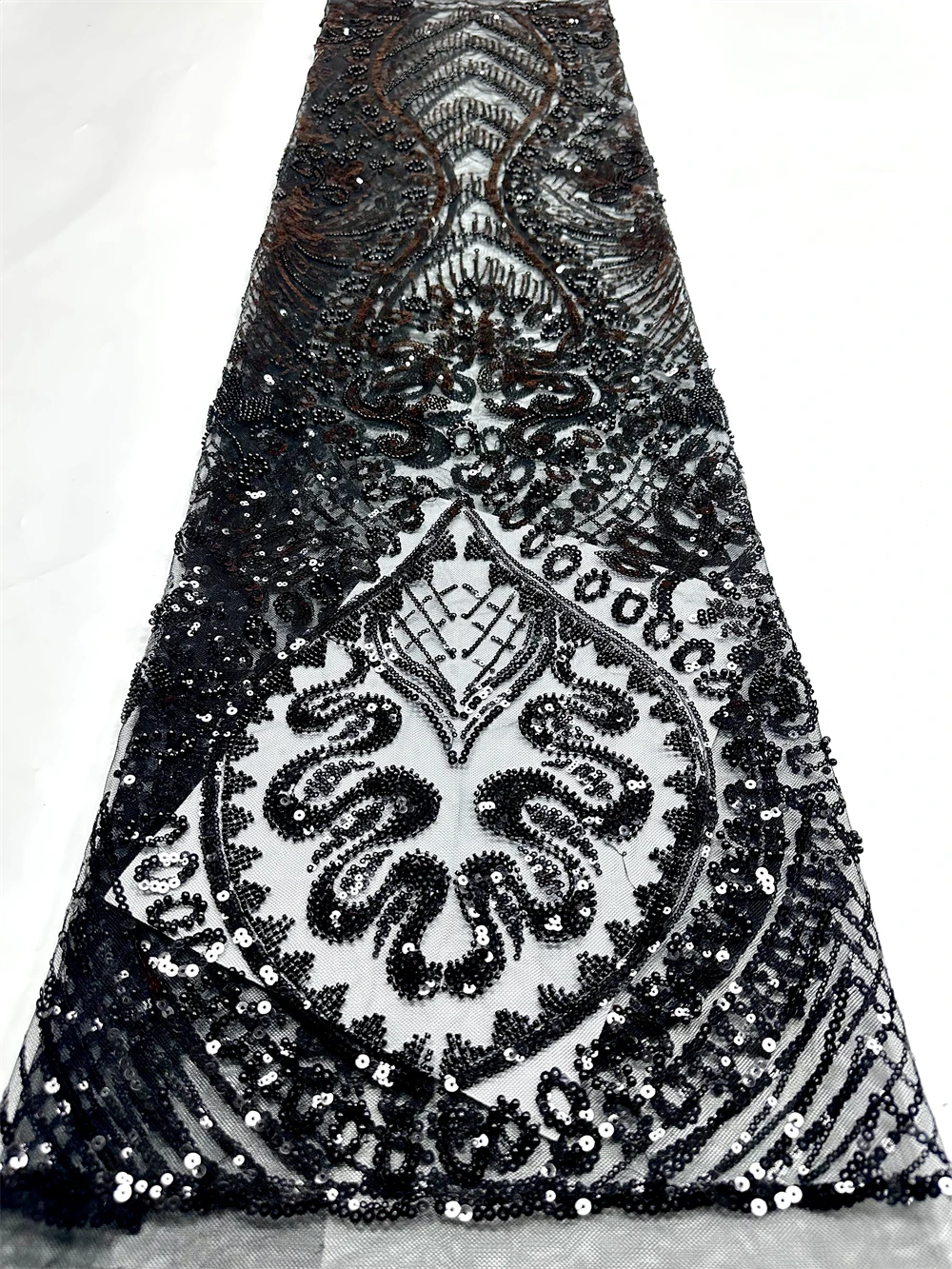 

Black African Beads Lace Fabric High Quality Lace French Nigerian Groom Sequins Lace Fabrics For Wedding Party Dress Sewing