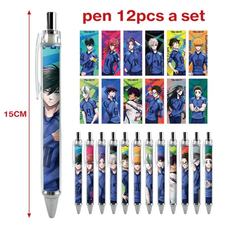 

12pcs/set Anime Blue Lock Peripheral Ballpoint Pen Set, Creative Cartoon Anime Printing Stationery, Neutral Pen