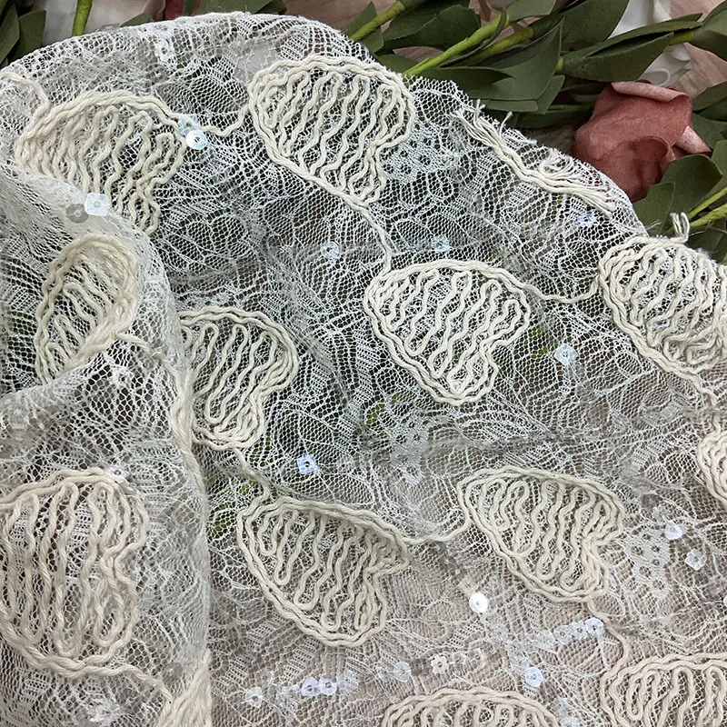 

Super shiny lace cotton rope heart-shaped embroidered ribbon with sequins fabric used for wedding dresses and home decoration