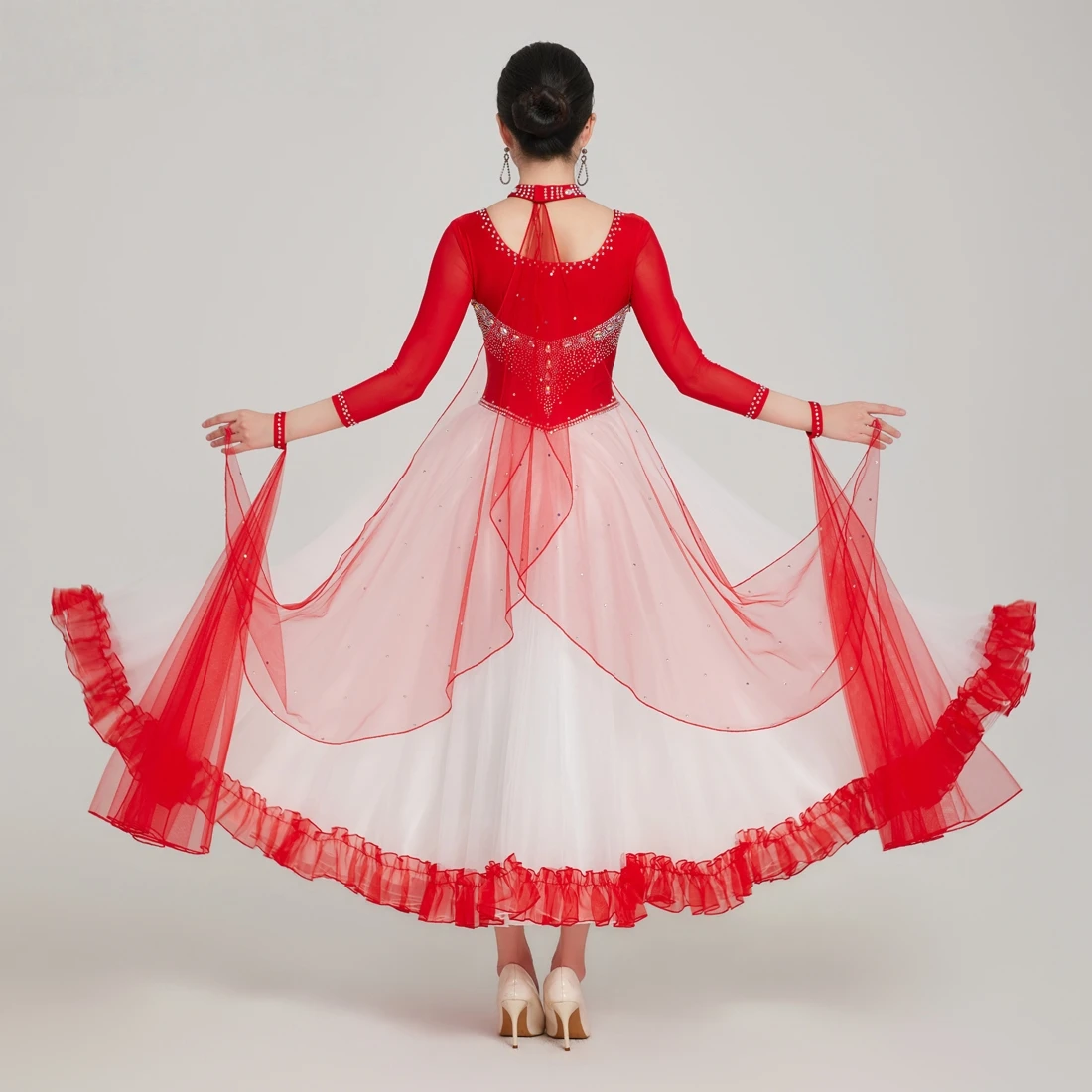 2026 New Modern Dance Dress National Standard Dance Clothes Ballroom Dance Dress Floating Sleeves Swinging Performance Dress view 2