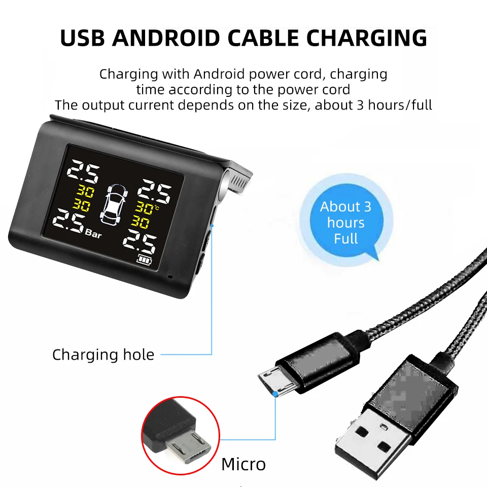 E-ACE K46 العالمي TPMS سيارة لاسلكية ضغط الإطارات 4 أجهزة استشعار عرض الشمسية الذكية ضغط الإطارات نظام مراقبة إنذار السيارات