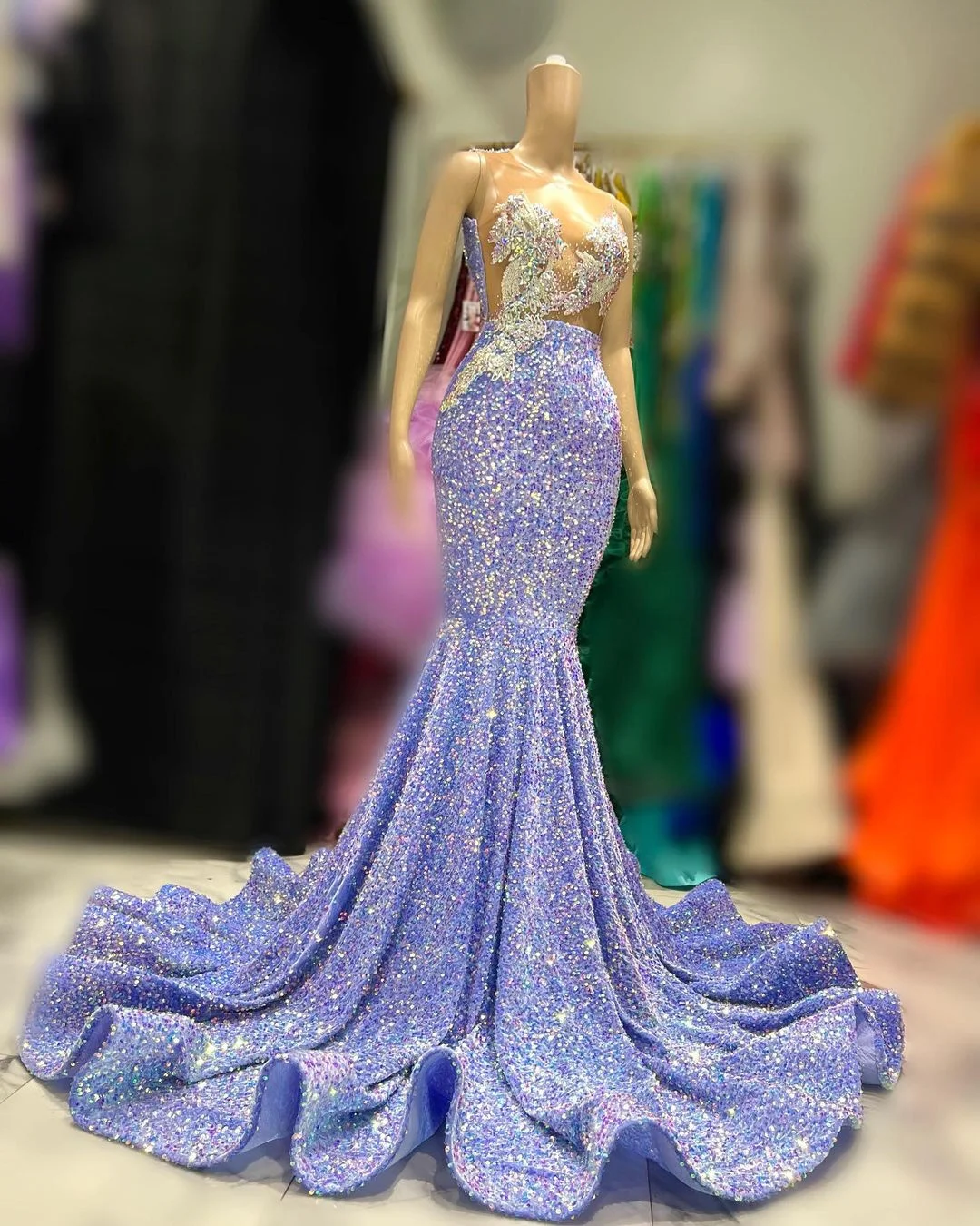 

Customized Luxury Sequined Crystal Mermaid Evening Dress High Quality Sleeveless Floor Length Bespoke Occasion Gowns Custom Size