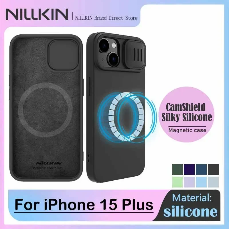 

NILLKIN Magnetic Case for iPhone 15 Plus, CamShield Silky Liquid Silicone,Comfortable, Slide Camera Protect, Soft MagSafe Cover