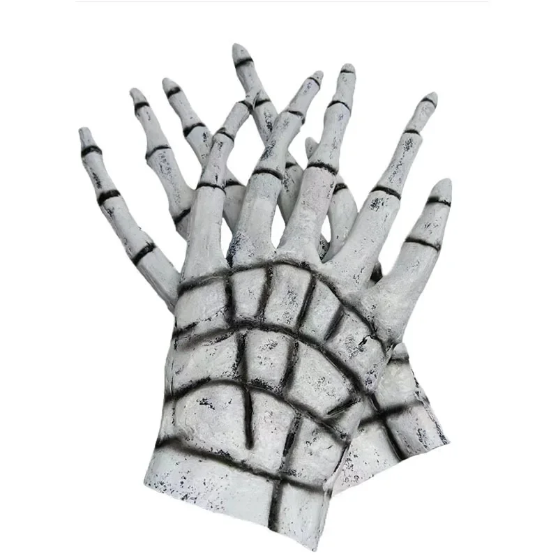 New Halloween Latex Skull Claw Glove Enlarged for Big Hand Cosplay Skeleton White Bone Grim Reaper Gothic Devil Party Role Prop