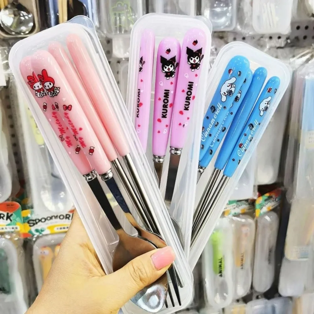 Sanrio Spoon Fork 3Pcs Sets Cute Anime Hello Kitty Melody Stainless Steel Tableware Supplies Kawaii Cartoon Kitchen Accessories