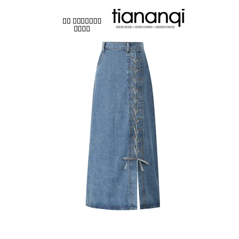 Korean Sle Summer Outfit Women's V-ne Knot Top And Denim Skirt Two-piece Set Faionable And Unique Design for Young Ladies