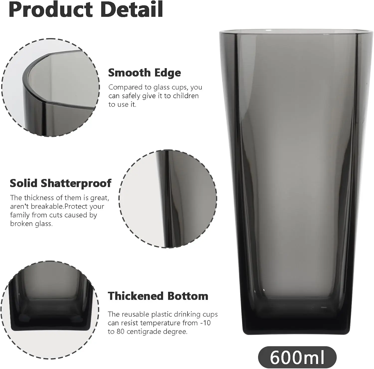 Copos de água plásticos de 20 oz, conjunto de 4 copos transparentes inquebráveis copos de vinho de suco reutilizáveis acrílicos transparentes para casa p