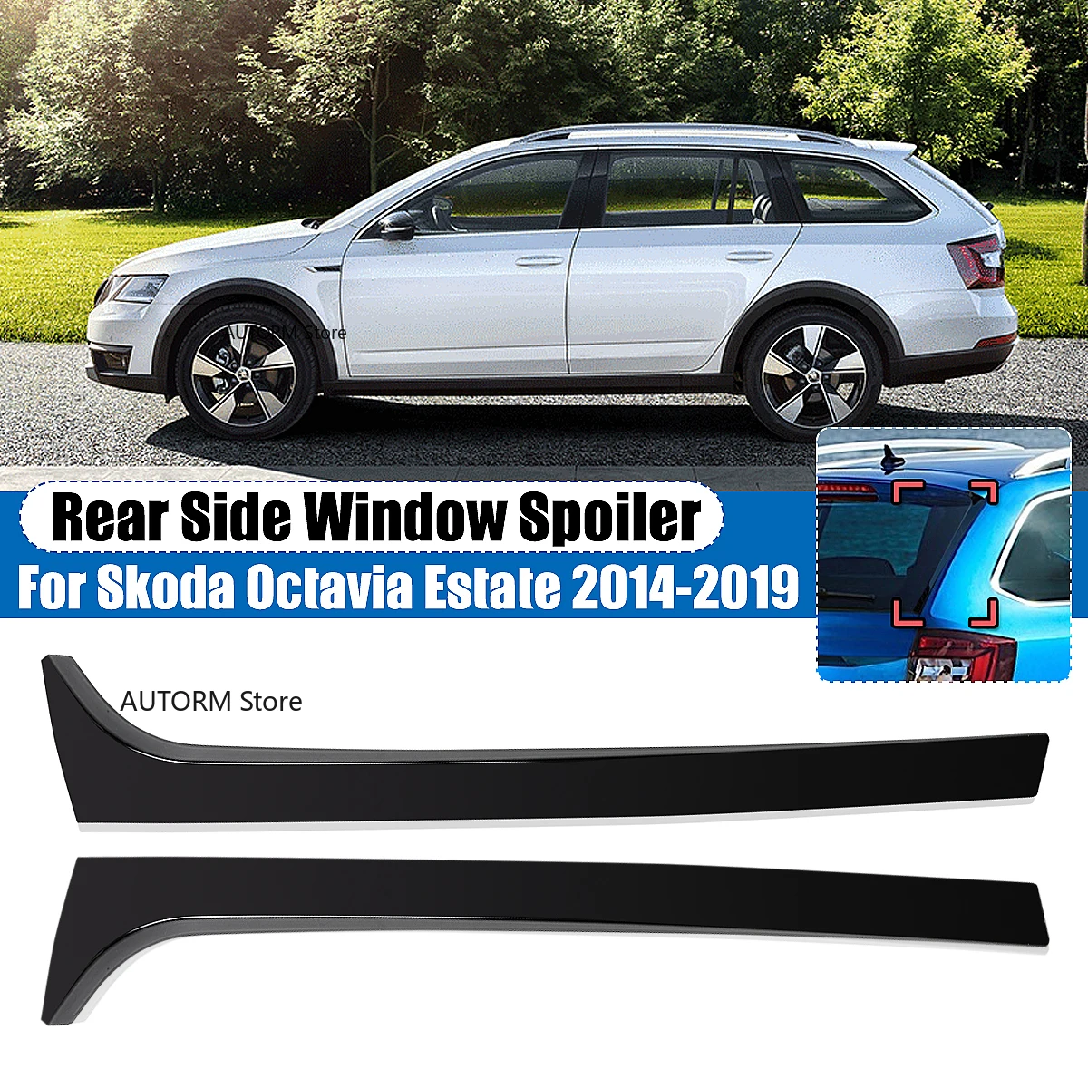 

Glossy Black Pair For Skoda Octavia Estate 2014-2019 Car Vertical Rear Side Window Canard Spoiler Air Splitter ABS