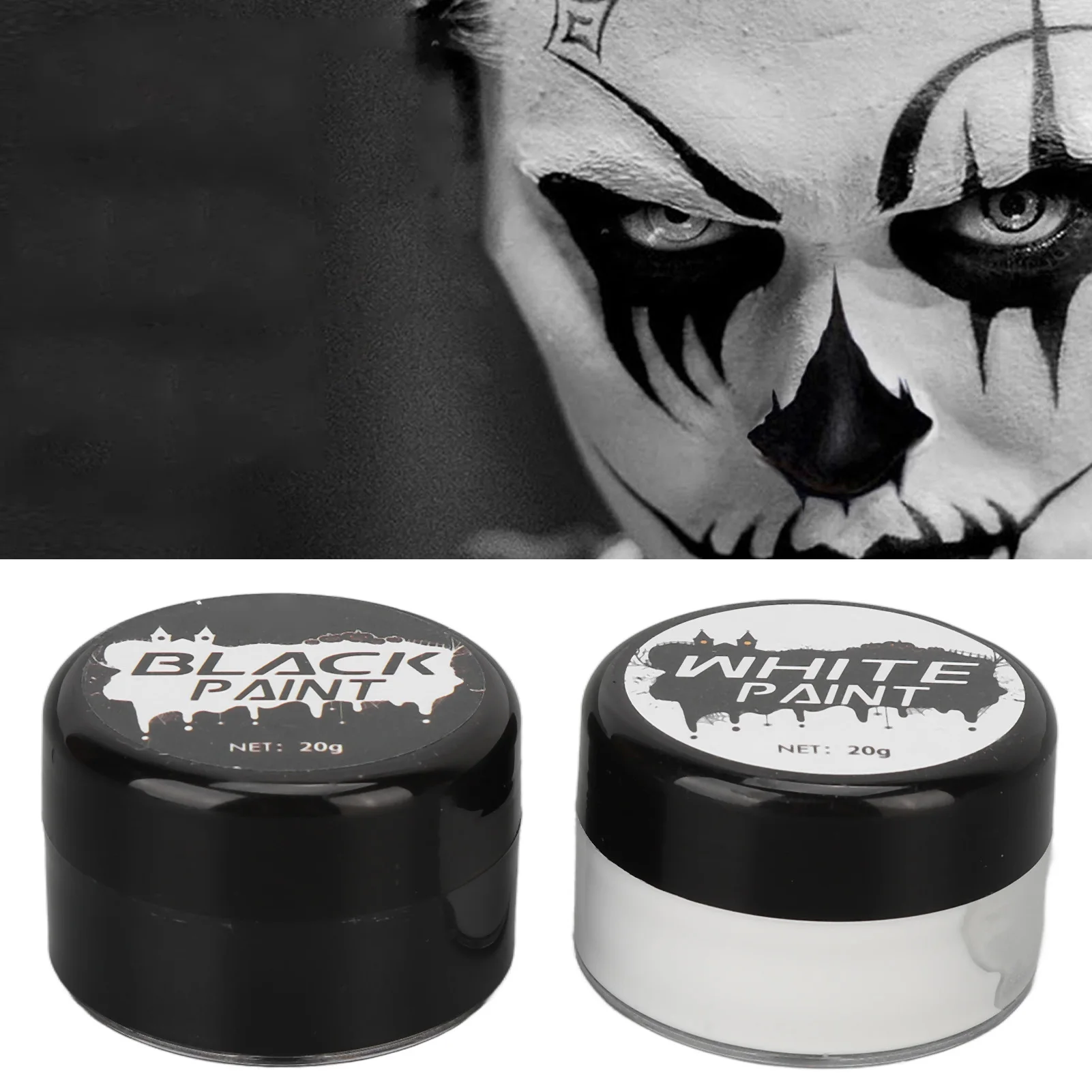 2PCS Halloween Face Painting Kit Highly Pigmented Face Body brus Paint Black and White for DIY Cosplay Theme Parties Body Makeup