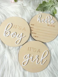 3Pcs Set hello world newborn sign baby birth announcement sign for hospital its a boy its a girl wooden sign newborn photo props