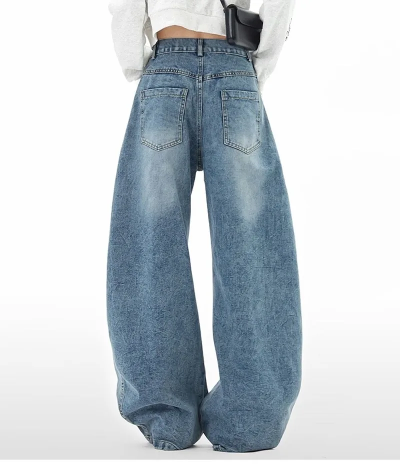 Muti Pockets Baggy Pants for Women High Street Retro Loose Jeans Men Youth Campus Wide Leg Denim Pants Fashion Women Clothing