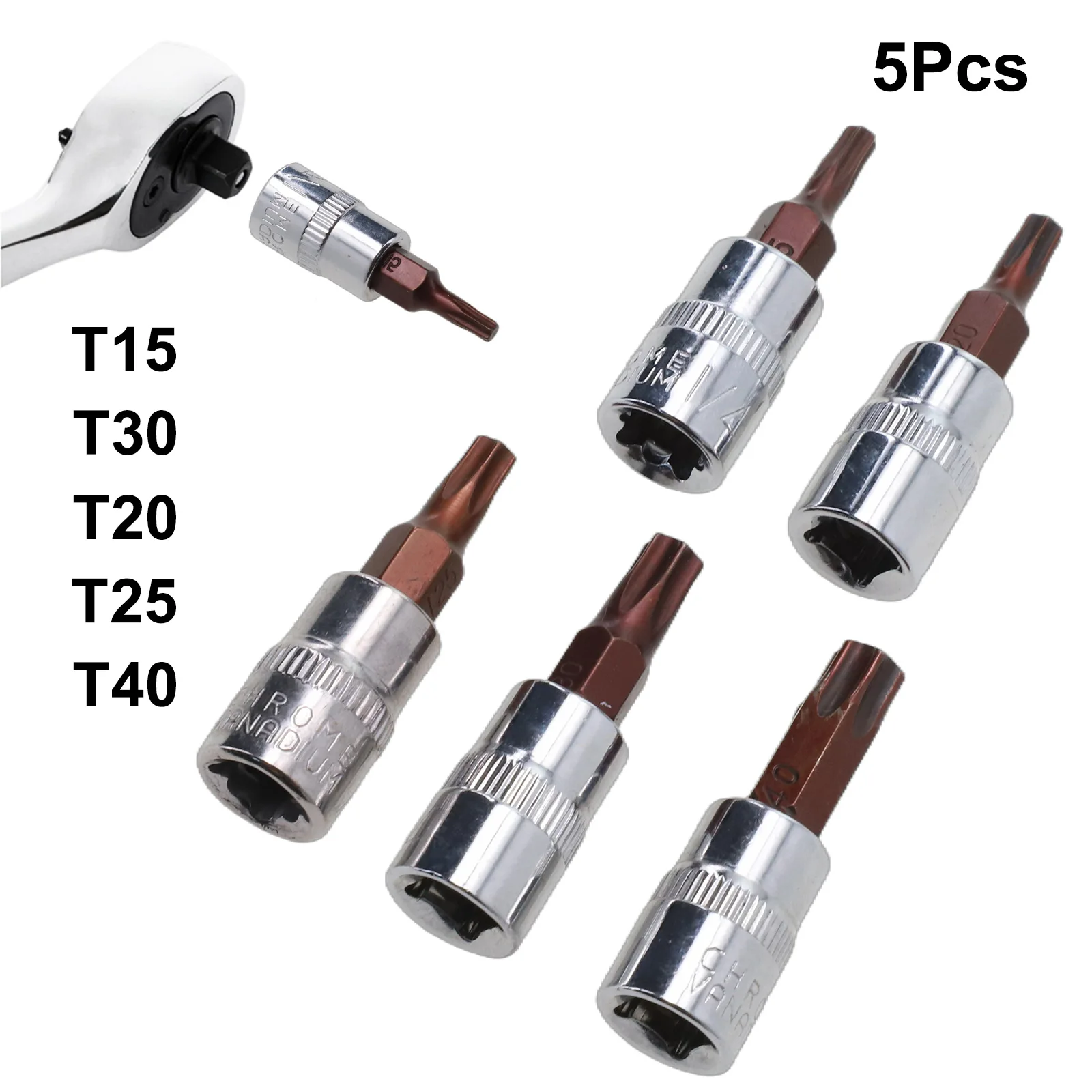 5pcs Torx Screwdriver Bits 1/4 Inch Drive Socket Head Tools T15 T20 T25 T30 T40 For Torque Spanner Magnetic Nut Hand Tools