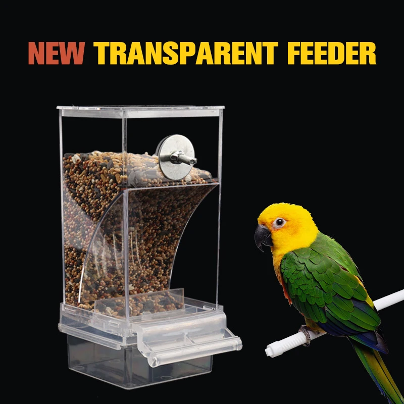 

Transparent Automatic Feeder Automatic Bird Seed Feeder Hanging Food Box And Trough Parrot Feeder Cage Accessories Bird Supplies