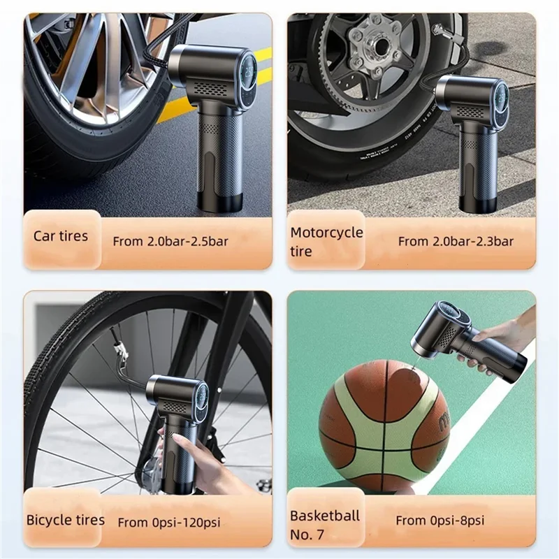 A76K EAFC Portable Air Compressor Wireless Or Wired Inflatable Pump Portable Digital Tire Inflator For Car, Bicycle, Balls