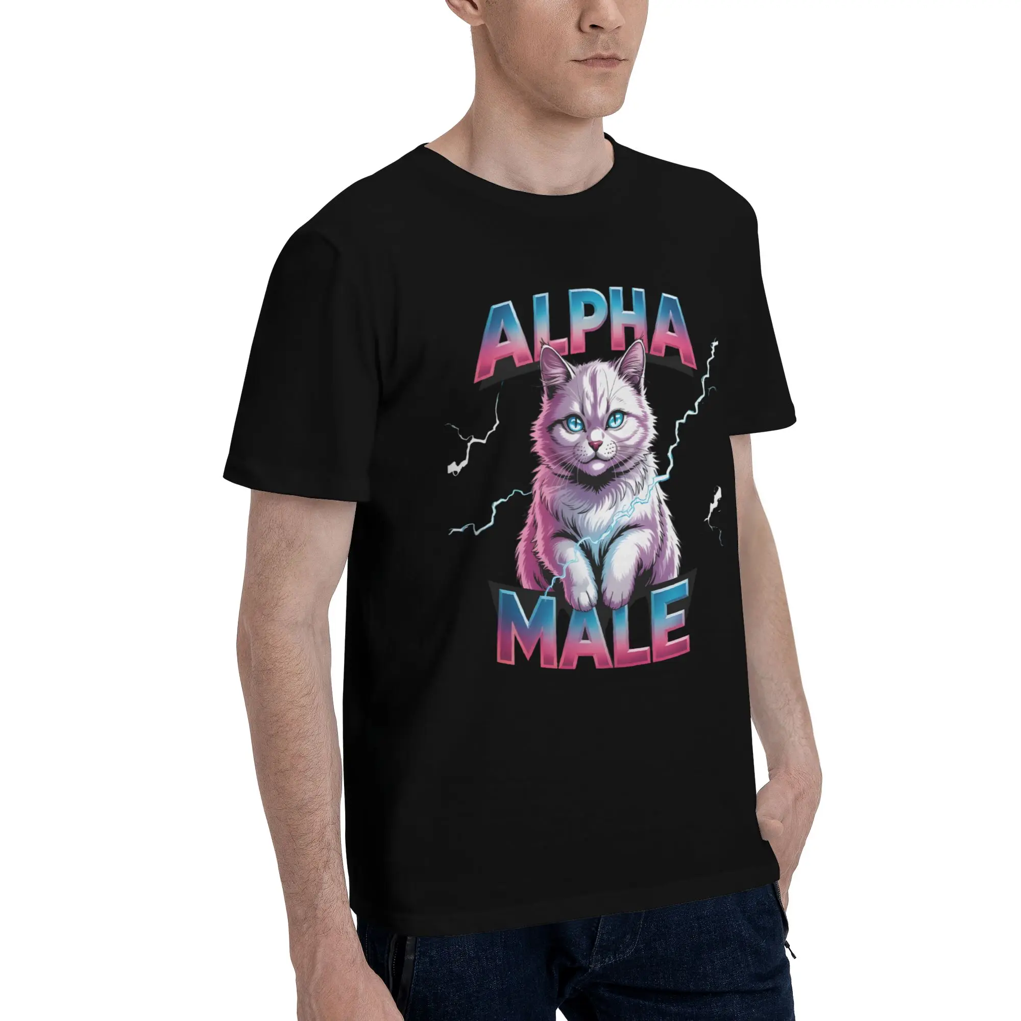 Alpha Male Cat Kitten Funny  Tee Shirt for Men Women Printed T Shirts  100% Cotton Clothing