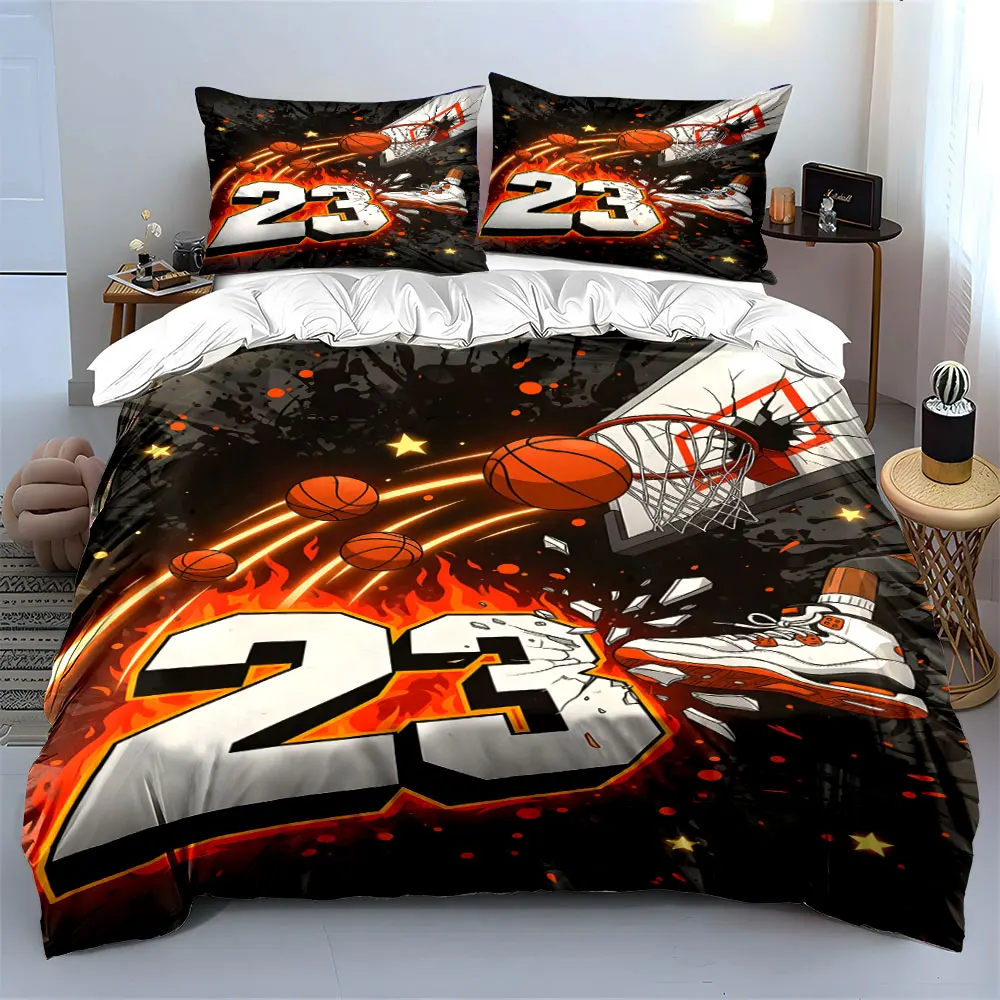 Basketball and Flame Passion Printed Duvet Cover Set 1 Duvet Cover+2 Pillowcase Multi Size Bedroom Bedding Decoration