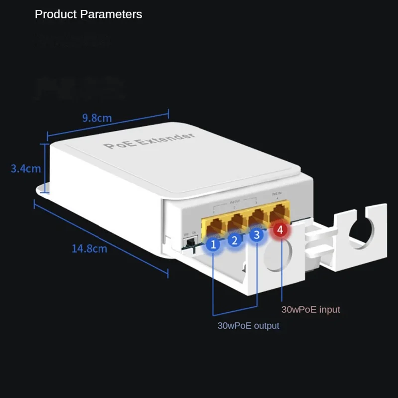 3-Port Outdoor PoE Gigabit Extender 1 in 3 Out PoE Repeater with 1000Mbps Waterproof Power and Data Transmission