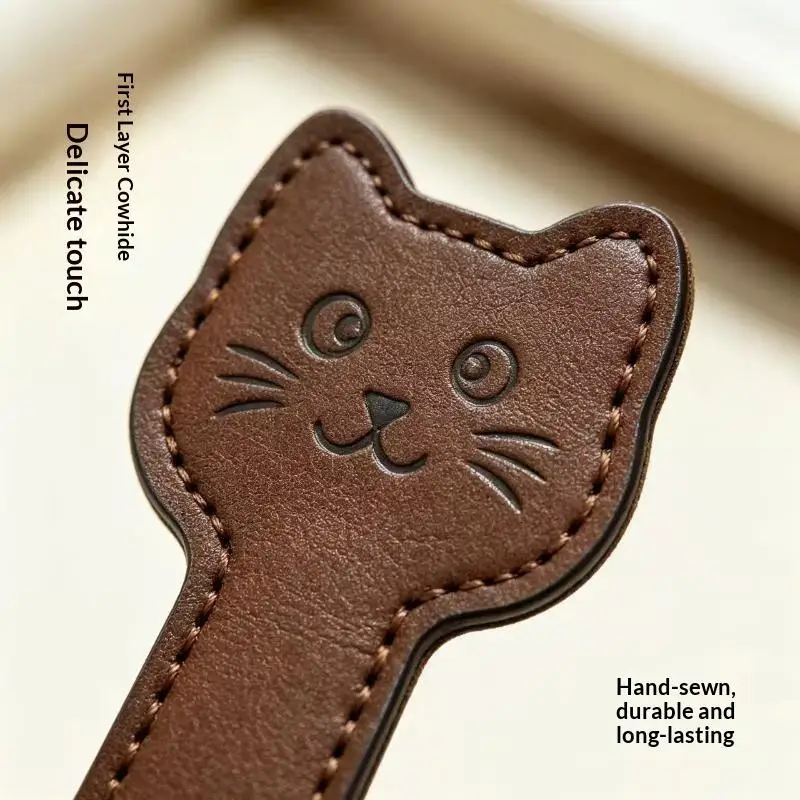 Cute Handmade Magnetic PU Leather Bookmark Dog Claw Paper Clip Cat Face Page Divider For Books