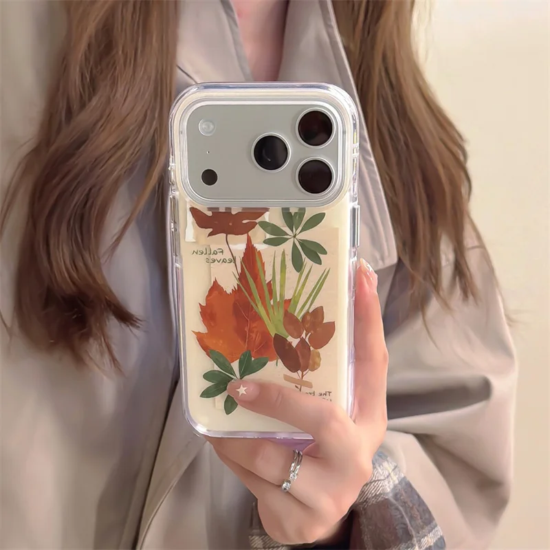 

Fashion Autumn Leaf Phone Case For iPhone 17 Pro 14 15 16 Pro Max 15Pro Back Cover Shockproof Protective Cases Cute Girls Covers