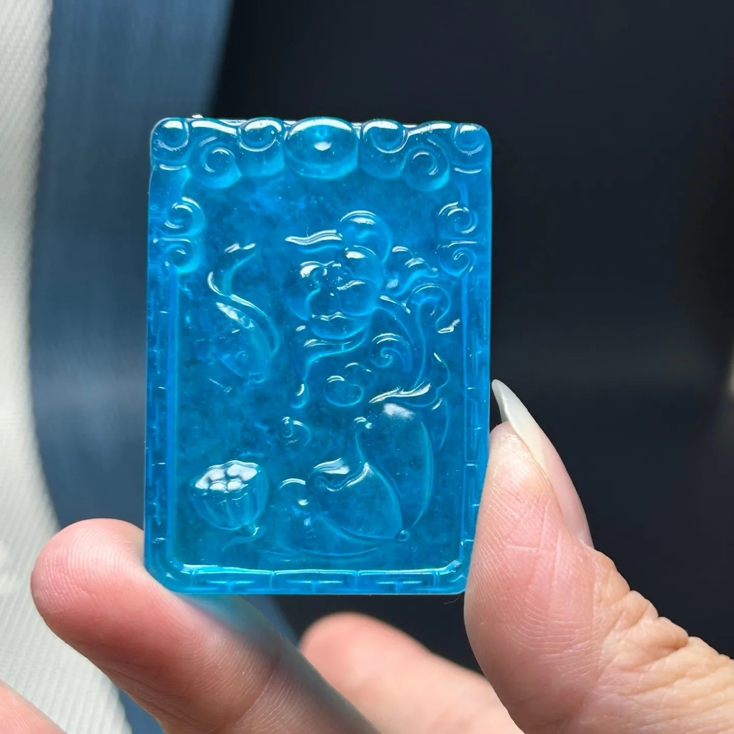 AAA Real Natural Ice Jade Jadeite blue Carving Amulet Pendant&Necklaces