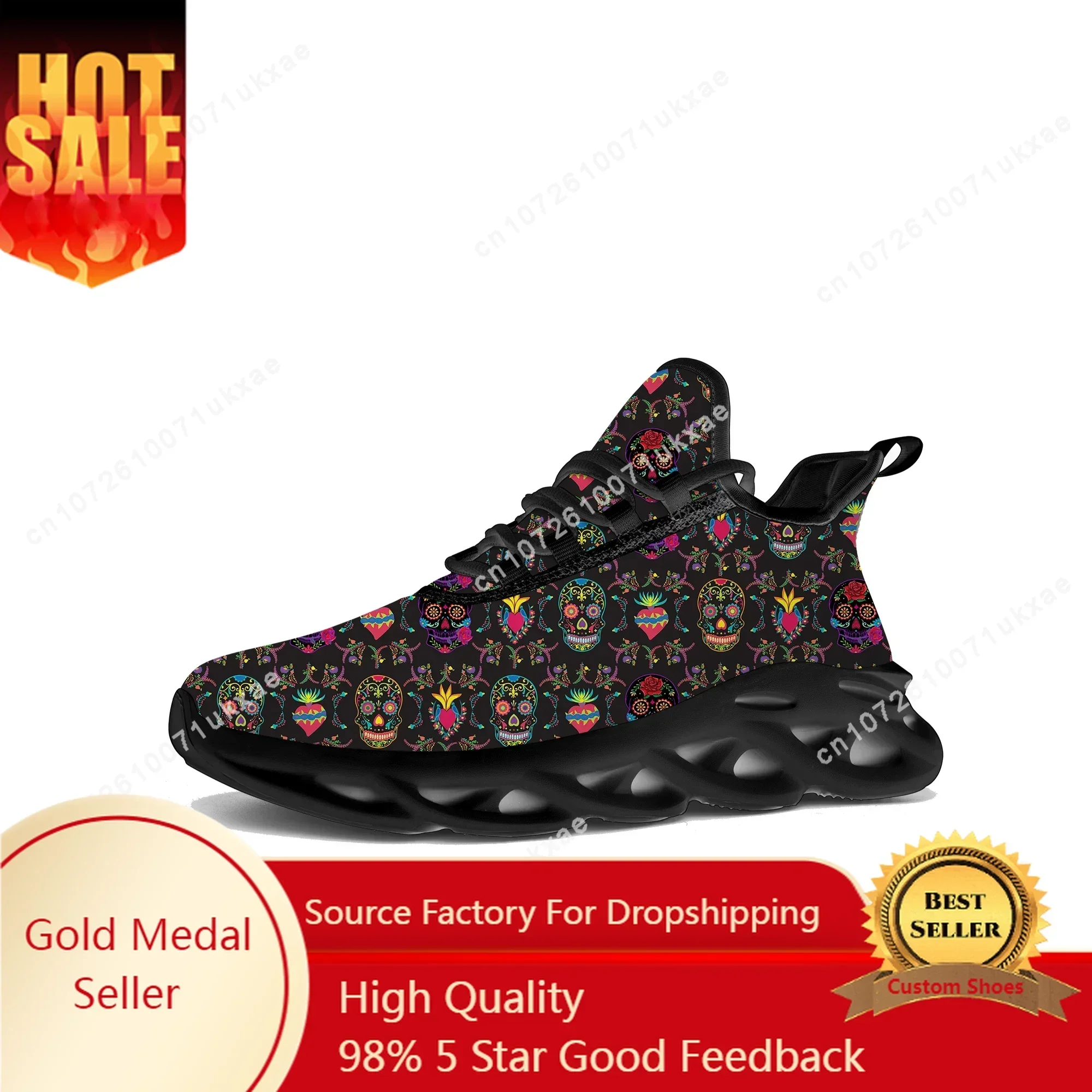 Retro Sugar Skull Floral Printed Flats Sneakers Mens Womens Sports Running Shoes High Quality DIY Sneaker customization Shoe