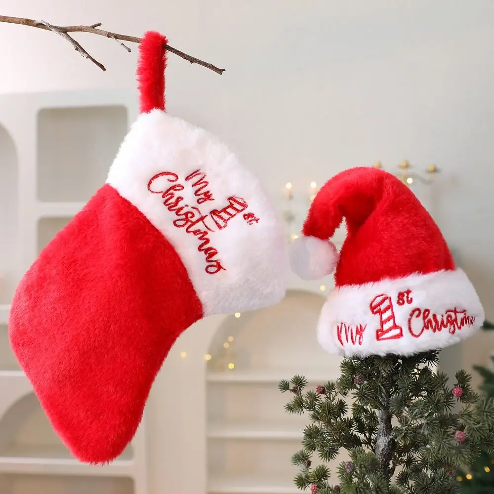 

Soft Knitting Christmas Stocking Red Letter Plush Christmas Hat Party Supplies New Year Gift Xmas Tree Decoration Photo Props