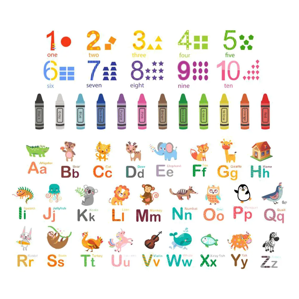 1 Set Alphabet Number Wall Sticker Pvc Self-Adhesive Decal For Kids Room Nursery Classroom Decor Learning Educational Decoration