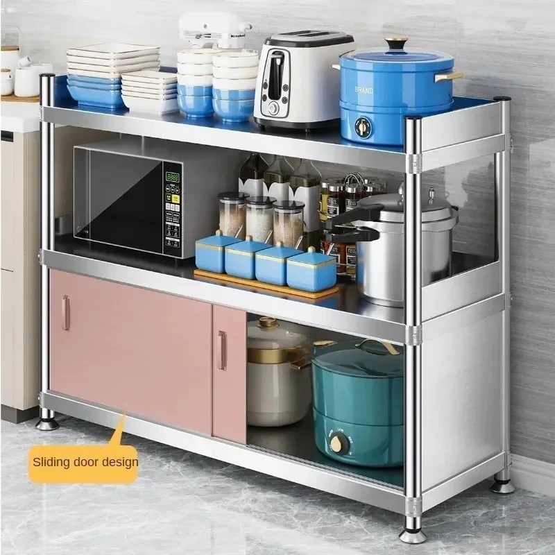 & Floor-standing Multilayer Stainless Steel Kitchen Cabinets Push-pull Storage Rack with Fence Storage Rack Home Kitchen Furnitu