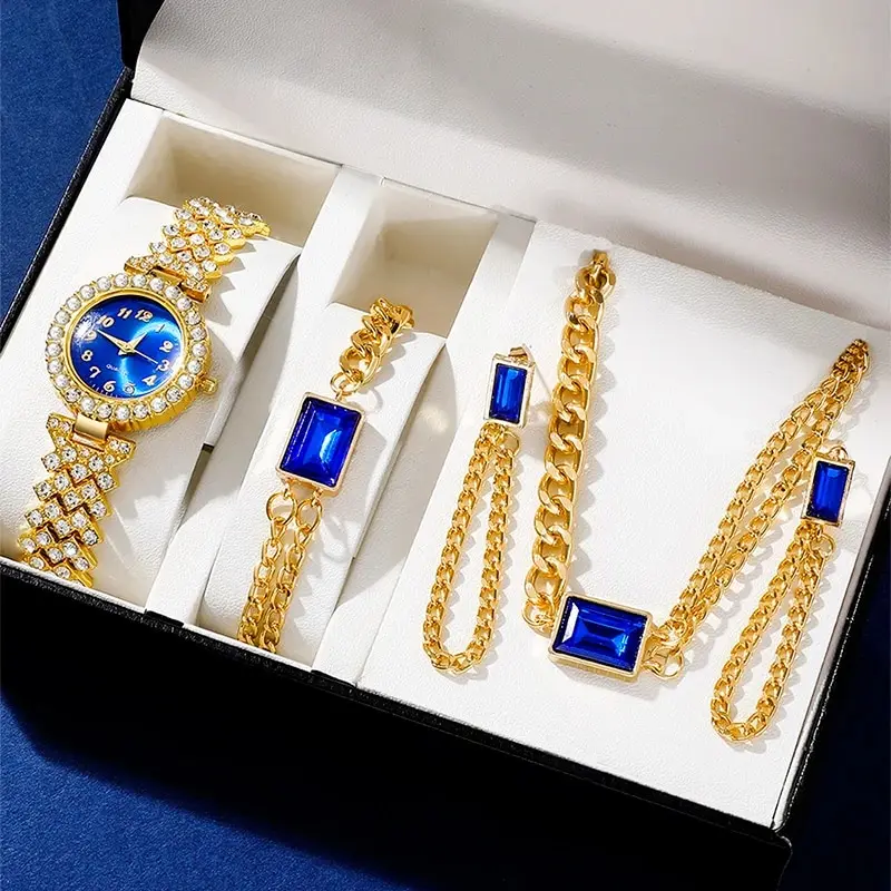 Women's Fashion Watch Necklace Earrings Bracelet Set Diamond Luxury Wristwatch Female Casual Ladies Quartz Watches Jewelry Set