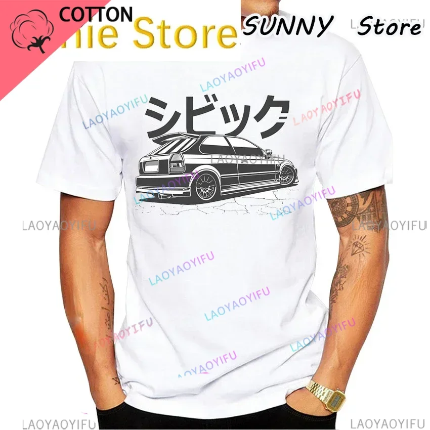 2023   vintage t shirt Civic Type R EK9 Car Print T-Shirt Vintage Hip Hop Boy Casual Tops Harajuku Man White Tees