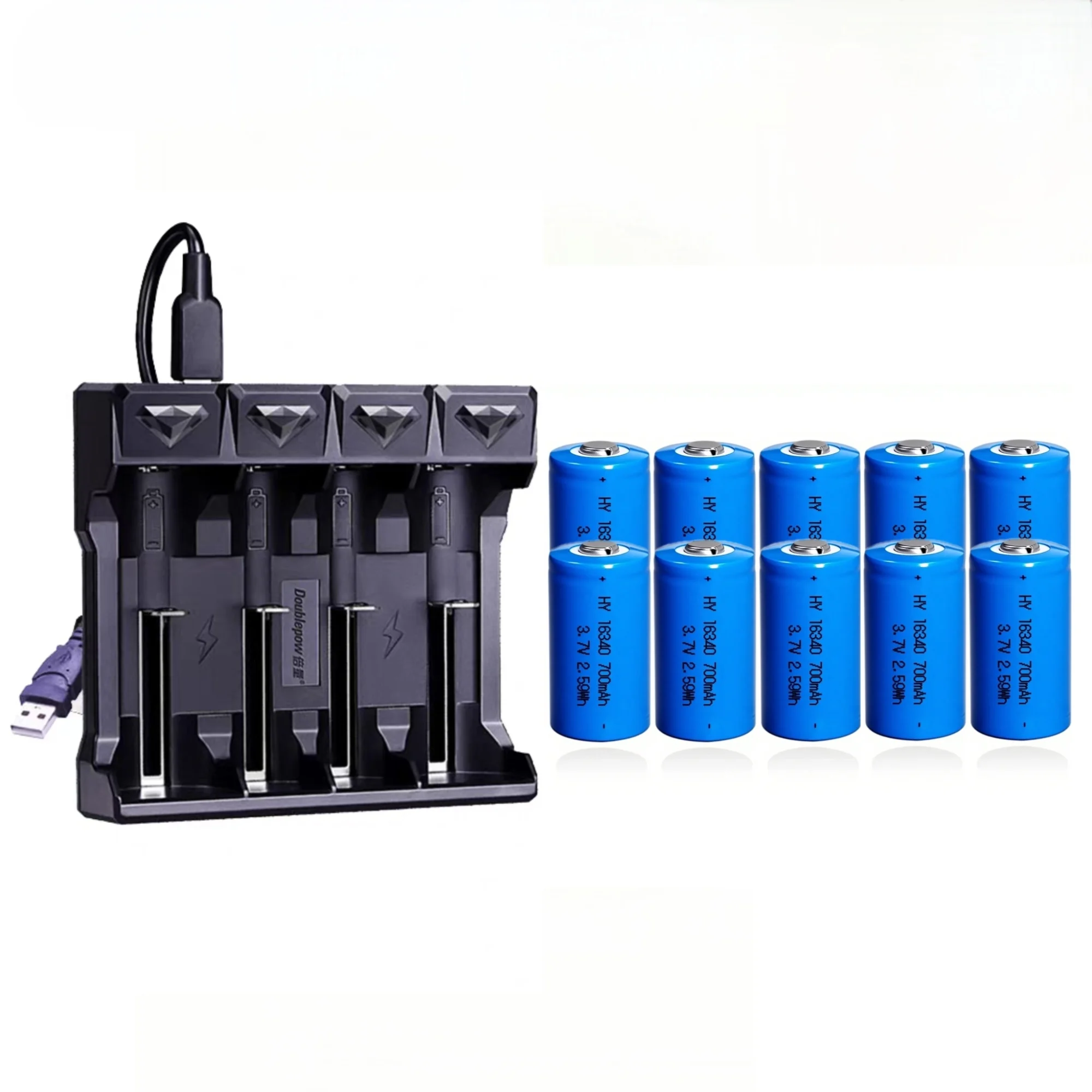 10PCS 16340 3.7V 700mAh Rechargeable Lithium Battery CR123A Charger Sets for Camera Headlamp Stun guns for self defence Spy cam