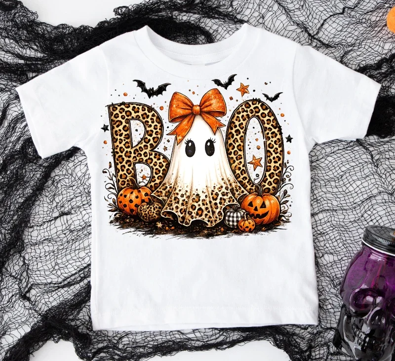 Casual Tshirt Halloween Ghost Family Tops Polyester Blend Tee Floral Plaid Patterned Outfits Holiday Apparel