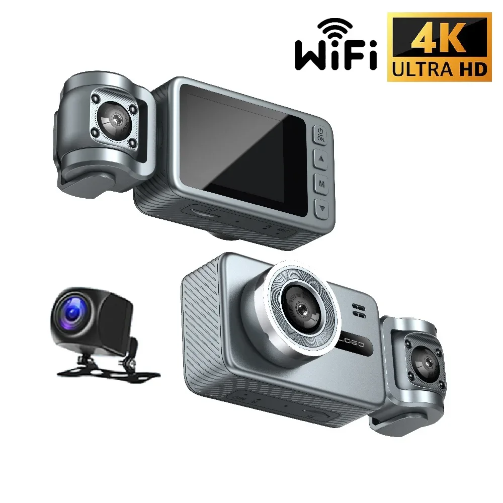

4K UHD Triple Lens Car Dash Cam Front Interior Rear 3CH Recording WiFi 24H Parking Mode with Super Night Vision Loop Recording