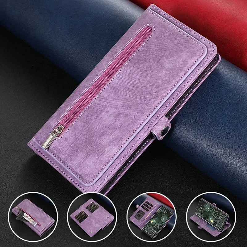 

9 Card Slots Wallet Case for Google Pixel 9 Pro 8 7 6 Pixel 8A 7A 6A PU Leather Wristband Phone Bag Zipper Flip Cover