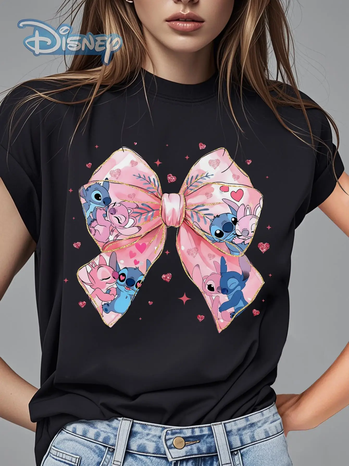 

Disney Has Summer Clothes for Women Sale[ Hot Disney T-Shirt] Disney Stitch and Angel Womens Pure Crew Neck Short Sleeve Graphic