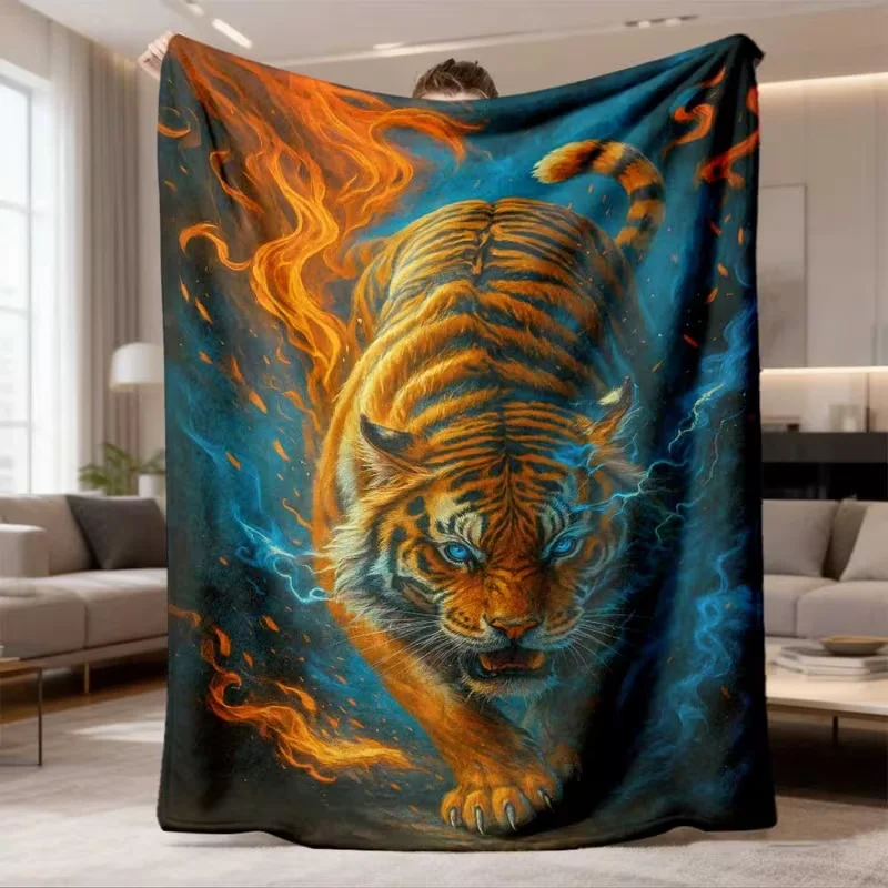 Soft Flannel Throw Blanket Wolves Crescent Moon Cloud Print Warm Cozy Blanket Mystic Night Wildlife Pattern Bedroom Decor