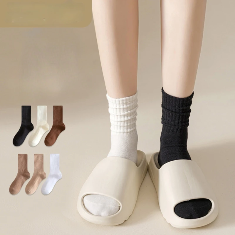 

6, женские весенне-осенние однотонные носки средней длины, впитывающие пот, простые удобные повседневные носки с защитой от запаха