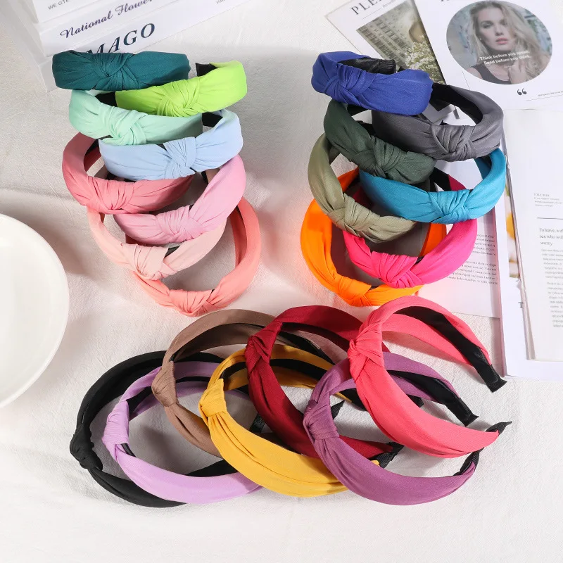 New Knotted Headbands for Women Girls Hair Band Solid Color Hairband Simple Hair Hoop Retro Makeup Headwear Hair Accessories