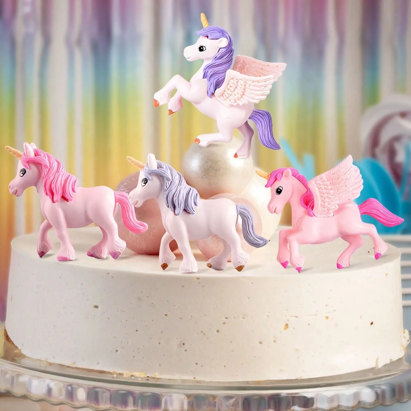 4 Stück/1 Stück Einhorn-Kuchenaufsatz, Miniatur-Pegasus-Regenbogenfigur, Mädchen-Frau, Engelsflügel, Geburtstag, Hochzeitstorte, Dekoration – Detail 1