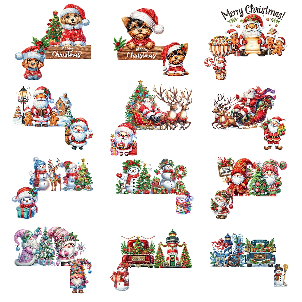 

DIY Xmas Diamond Art Door Frame Decoration Diamond Arts Set Door Corner Pendants Decorative Wooden Door Pendant for Feiend Gifts