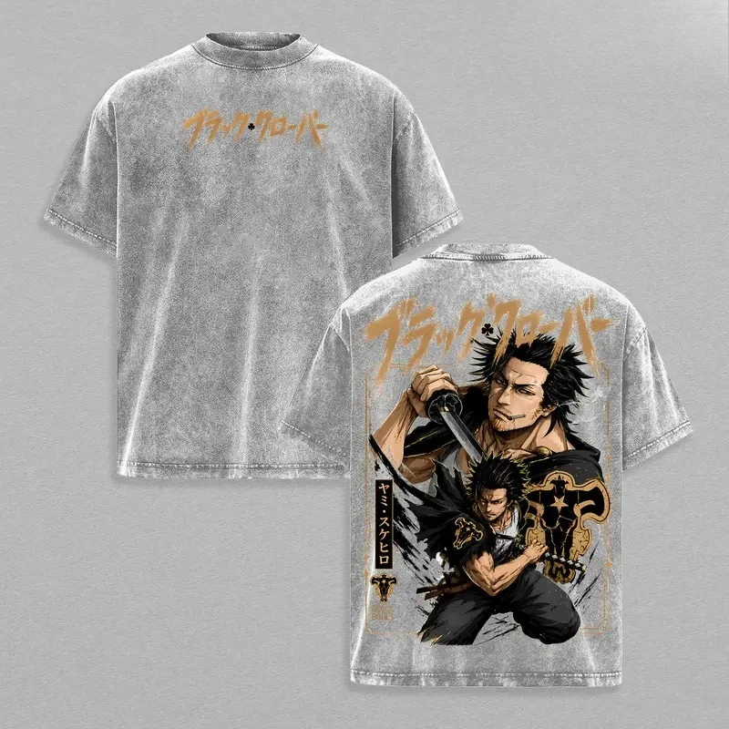 Yami Sukehiro Print T-shirt Black Clover Anime Clothing Men Women Cotton Tshirts Vintage Washed Tee Harajuku Oversized T Shirt