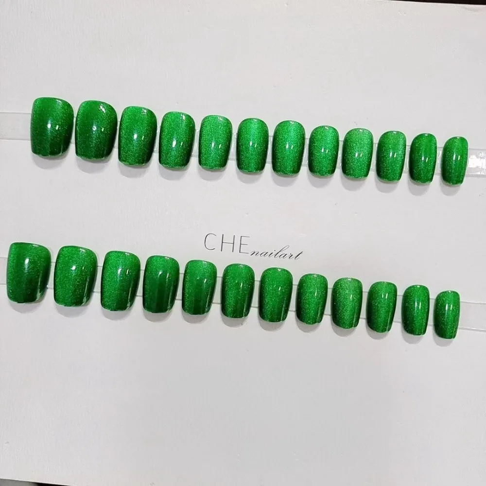 Detachable Cat's Eye French Fake Nails Wearable Manicure Valentine's Day Press on Nails Square Shape Full Cover False Nail Women