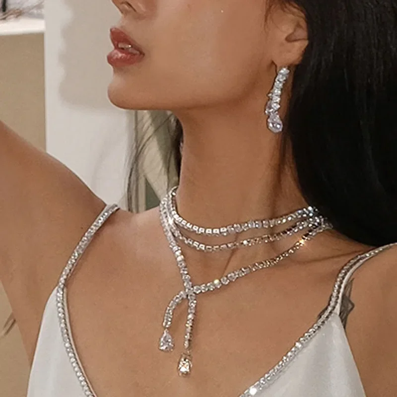 

Full Rhinestone Cross Necklace for Women Multi-layer Exaggerated Fashion Y2k Party Wedding Clavicle Chain For Ladies Accessories