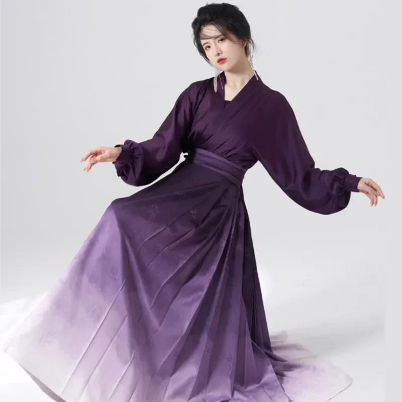 

2023 Presale 30 Days Original Ming Han Uniform Purple CHinese Style Hanfu Dress Costume Puff Sleeve Hanfu Top Clothes